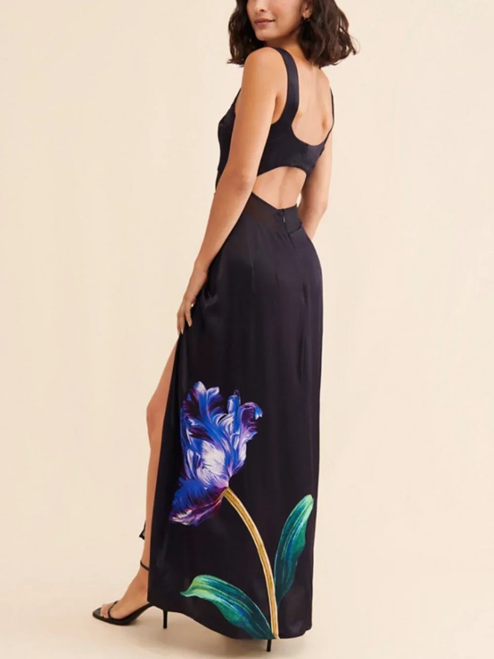 Anthropologie Black Sleeveless Floral Slim Maxi Dress Size 8P 38431